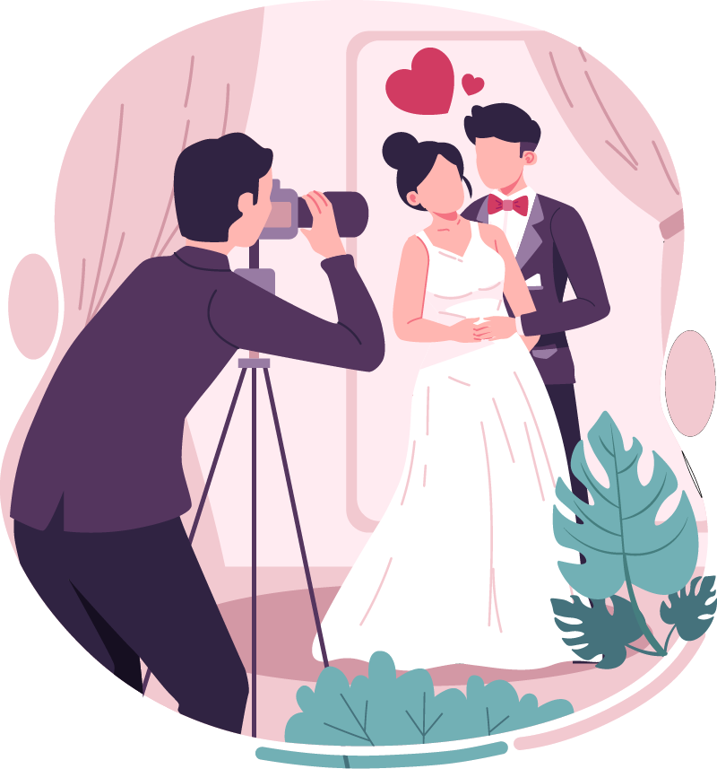 Bride and groom embracing each other, being captured in a photo and video shoot by a photographer and videographer.